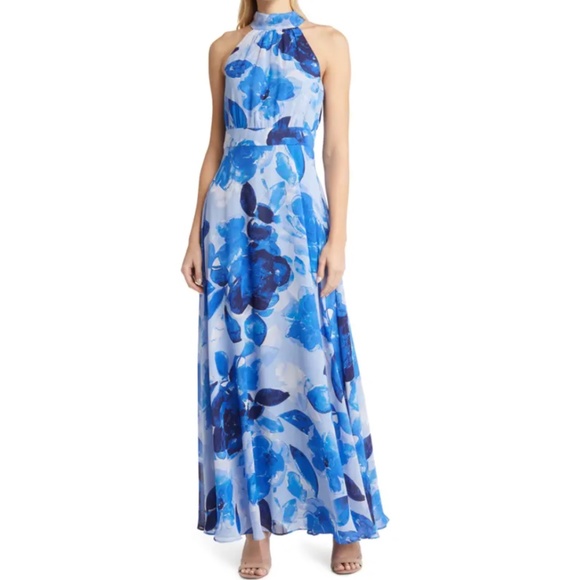 Eliza J Dresses & Skirts - NWT Eliza J Flora Halter Neck Maxi Dress In Blue